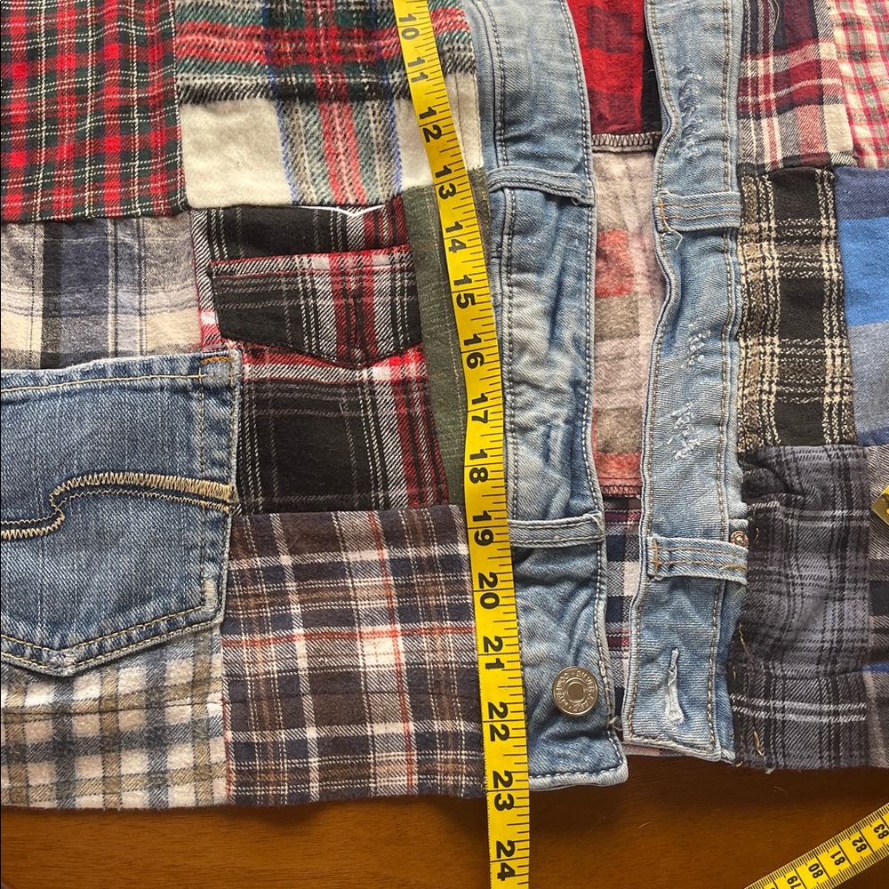 Cute patchwork top! Hand sewn from recycled denim & flannel - Picture 6 of 9